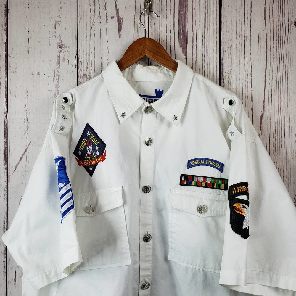 Hama Special Forces Button Down Shirt Mens Size 3Xl Short Sleeve Cotton White